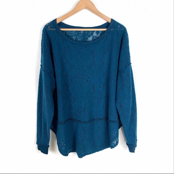 Free People Sweaters - Free People Sweater Open Knit Teal Crewneck Large